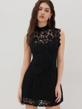 Black Cider Lace High Neck Mini Dress XS Size 2